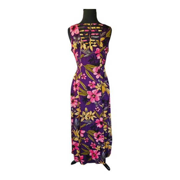 JBS Dress Womens 10 Floral Button Front Sleeveless Maxi Midi Rayon 90s Resort - Picture 2 of 9